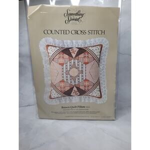 Vtg 1983 Candamar Something Special Counted Cross Stitch Kit Brown Quilt Pillow